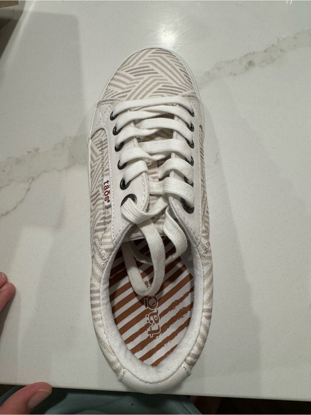 Taos Footwear White and Tan Geometric Canvas Sneakers
